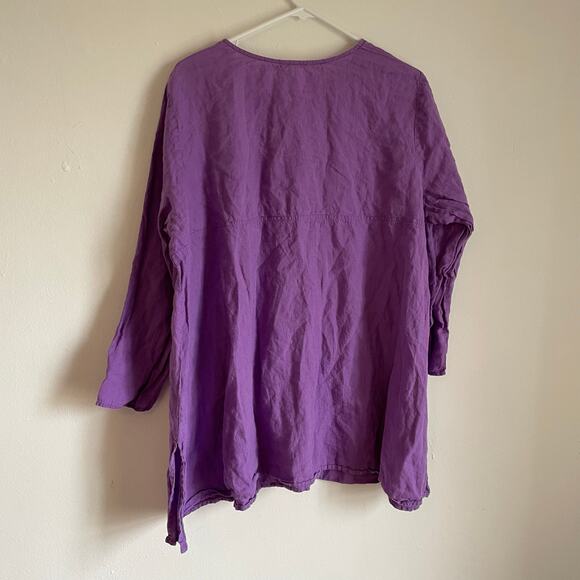 Eileen Fisher 100% Irish Linen Purple SZ XL Half Button Down Tunic Top Lagenlook - Picture 10 of 10